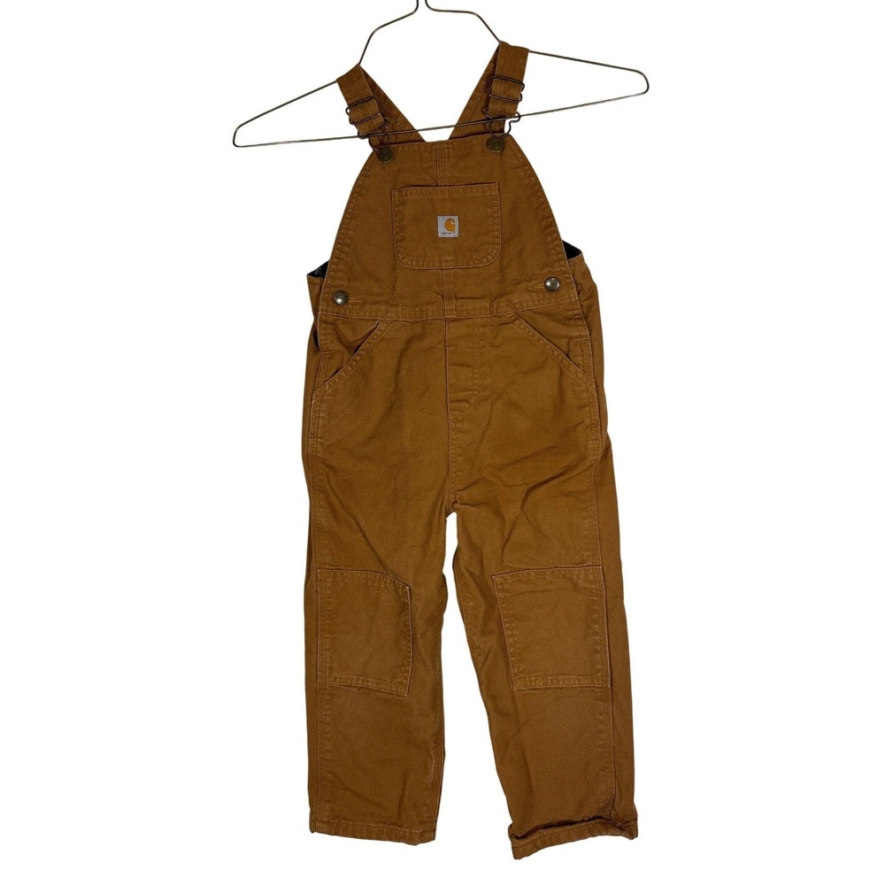 Carhartt Kids 4T Flannel Lined Duck Canvas Overalls Brown Bibs OX8645-B